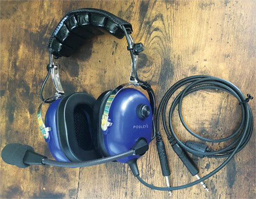 Pooleys Aviation Headset - Passive (blue ear cups) + FREE Headset Bag Poolyes